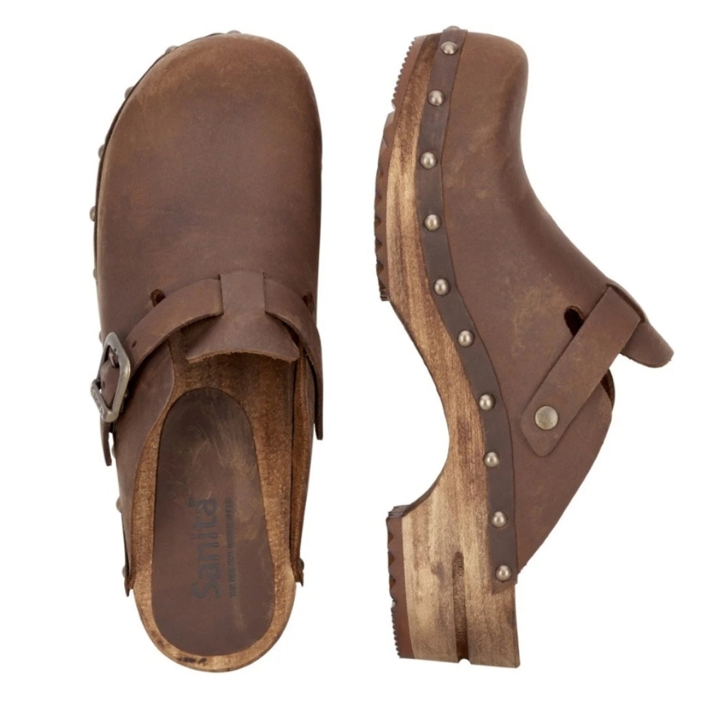 Sanita Kristel Womens Wood Clog Antique Brown, Size 40 W8.5/9 Bohemian Cottage